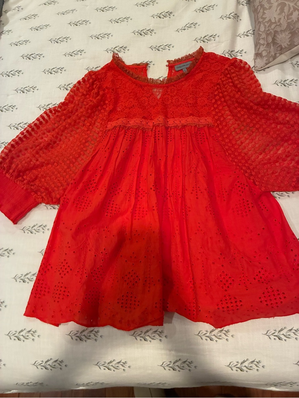 Anthropologie Bright Red Lace & Eyelet Peasant Blouse
